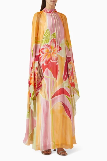 Monet Printed Cape Dress in Crepe