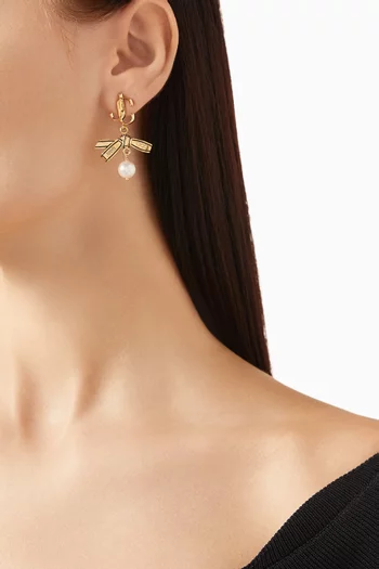 JC Ribbon Pearl Earrings in Gold-tone Brass