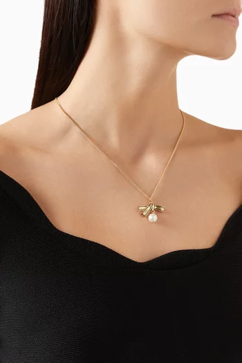JC Ribbon Pearl Necklace in Gold-tone Brass