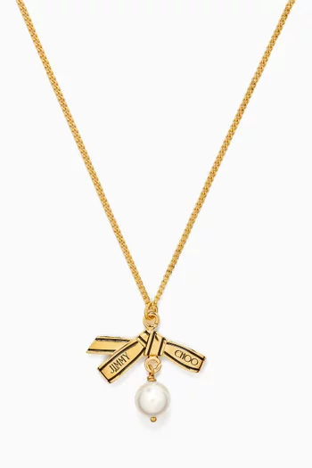 JC Ribbon Pearl Necklace in Gold-tone Brass