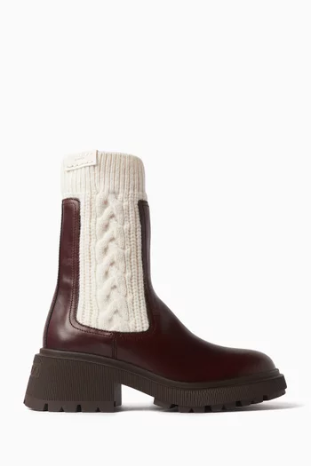 Tamia Knit-trim Boots in Leather