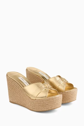 Leda 100 Wedge Sandals in Metallic Leather