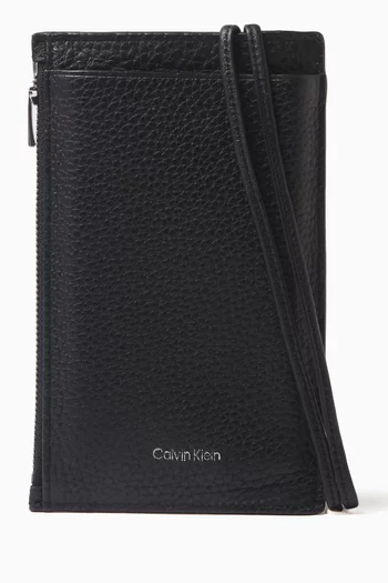 Foil-emboss Phone Crossbody Bag in Grained Leather