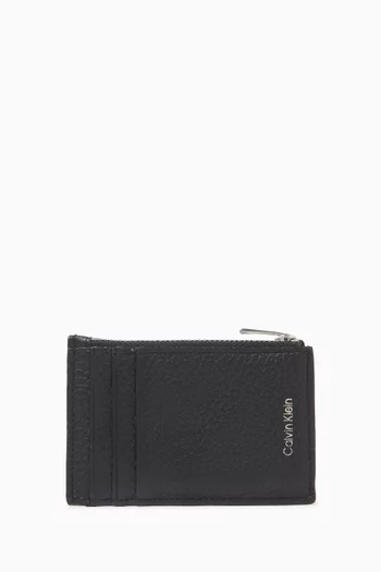 حافظة بطاقات بسحّاب جلد