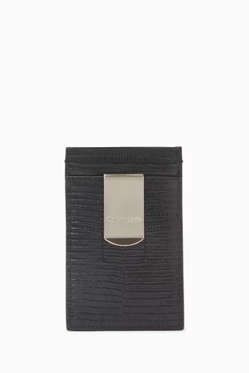 حافظة بطاقات بمشبك للنقود الورقية جلد بنقشة جلد الحرباء