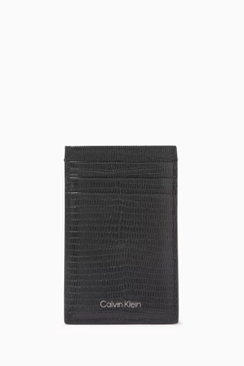 حافظة بطاقات بمشبك للنقود الورقية جلد بنقشة جلد الحرباء