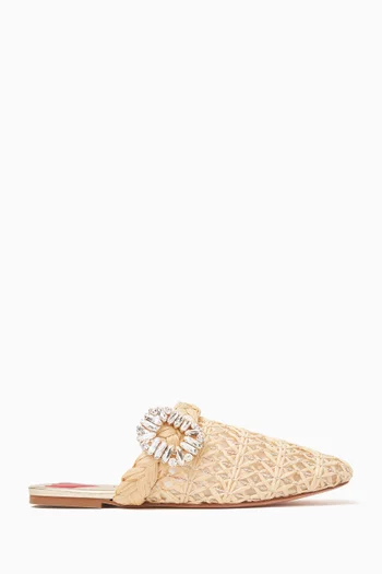 Crystal-embellished Mules in Raffia