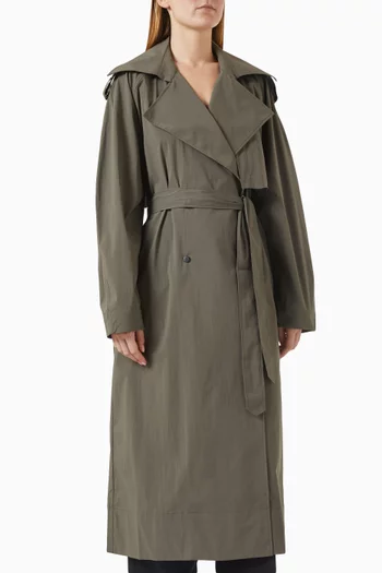 معطف ترنش بصفي أزرار مزيج قطن