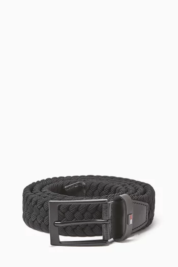 Layton Square Buckle Belt in Woven Elastic