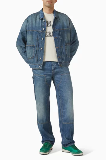 Pleated Trucker Jacket in Denim