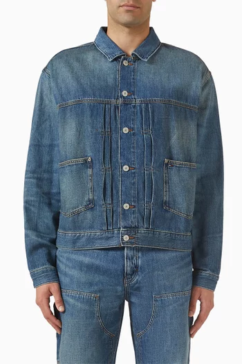 Pleated Trucker Jacket in Denim