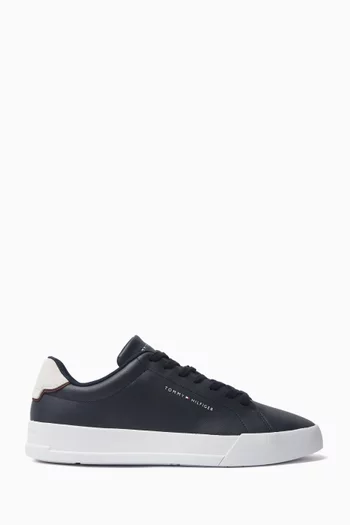 Pebble Grain Logo Court Sneakers in Leather