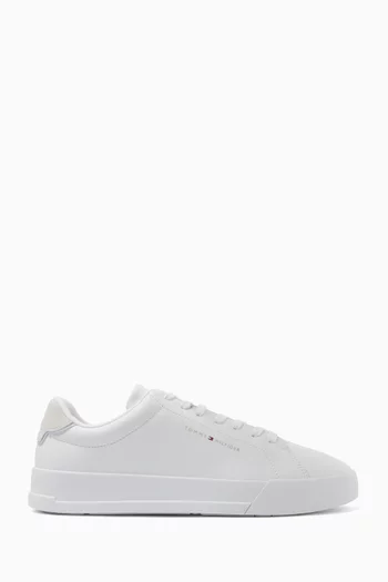 Contrast Heel Court Sneakers in Leather Mix