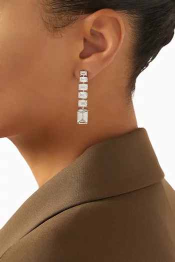 CZ Graduated Emerald Earrings in Rhodium-plated Brass