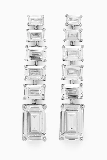 CZ Graduated Emerald Earrings in Rhodium-plated Brass
