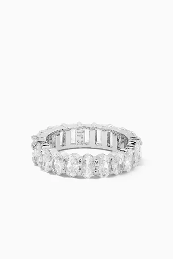 CZ Band Ring in Rhodium-plated Brass