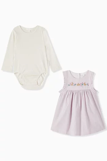 Two-piece Bunny Pinafore Dress Set in Organi Cotton