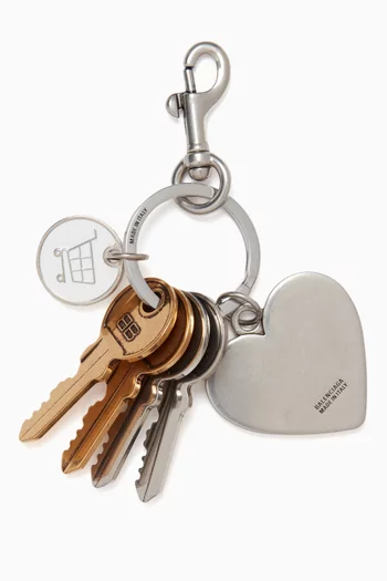 Heart & Key Charm Keyring in Silver-tone Brass