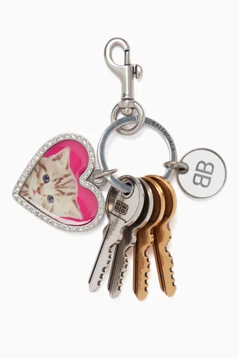 Heart & Key Charm Keyring in Silver-tone Brass