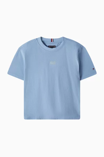 Tonal Flag Embroidered T-Shirt in Cotton