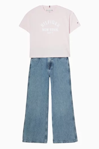 Satin Appliqué Logo T-shirt in Cotton