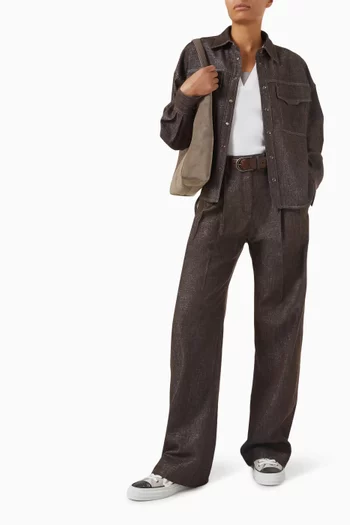 بنطال بقصة ساق مقوسة مزيج قطن