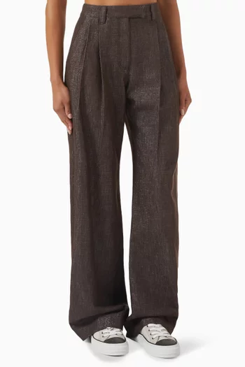 بنطال بقصة ساق مقوسة مزيج قطن