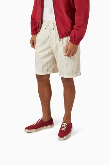 Low-top Sneakers in Délavé Canvas & Calfskin