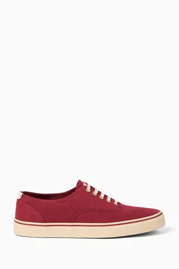 Low-top Sneakers in Délavé Canvas & Calfskin