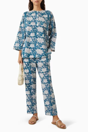 طقم آيشا بلوزة وبنطال قطن