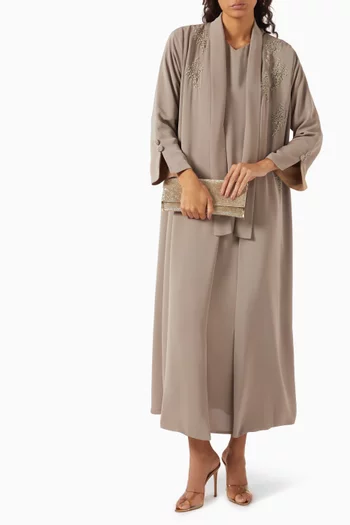 Bead-embellished Abaya in Nada