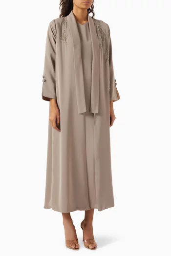 Bead-embellished Abaya in Nada