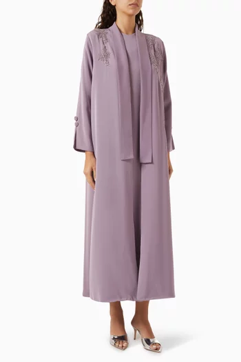 Bead-embellished Abaya in Nada