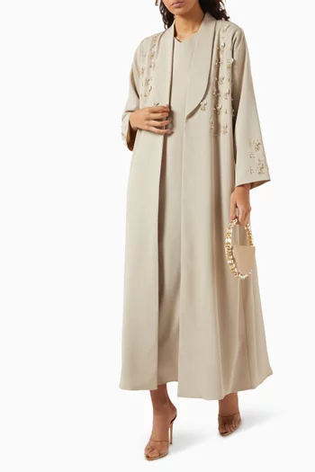 Bead-embellished Abaya in Crepe
