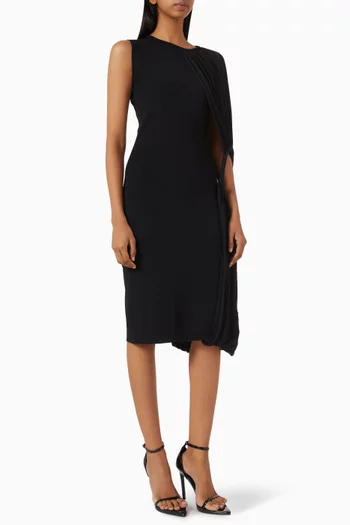 فستان متوسط الطول بتصميم منسوج غير متماثل وحلقة مستديرة