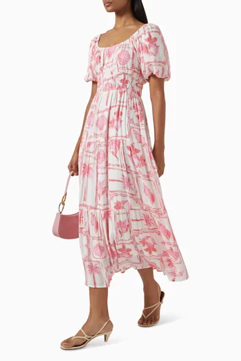 Bria Puff-sleeve Midi Dress in Viscose