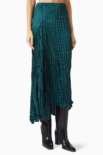 Asymmetrical Plisse Midi Skirt