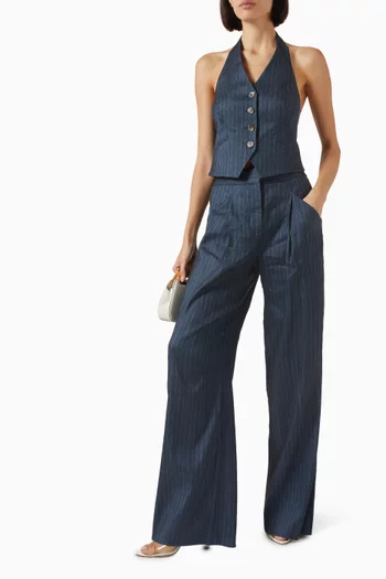 Rimini Wide-leg Pinstripe Pants in Linen-blend