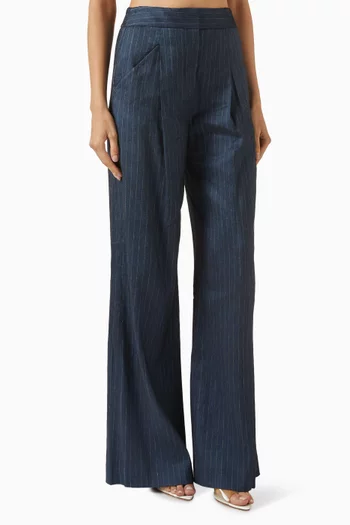Rimini Wide-leg Pinstripe Pants in Linen-blend