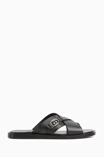 Interlocking GG Sandals in Leather