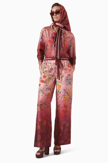 Floral-print Pants in Silk Twill
