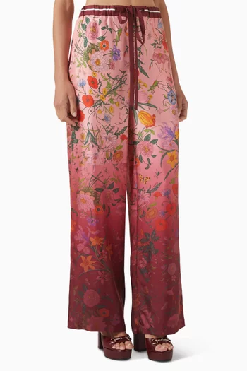 Floral-print Pants in Silk Twill
