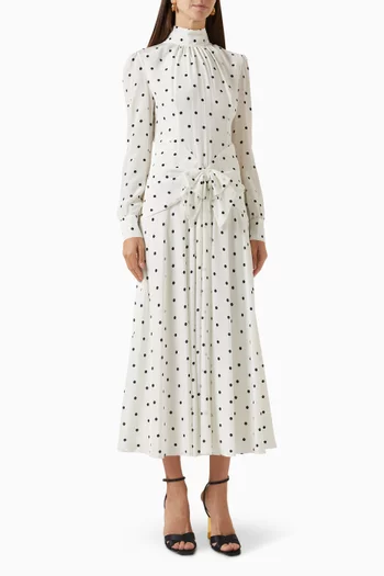 فستان بنقشة منقطة حرير