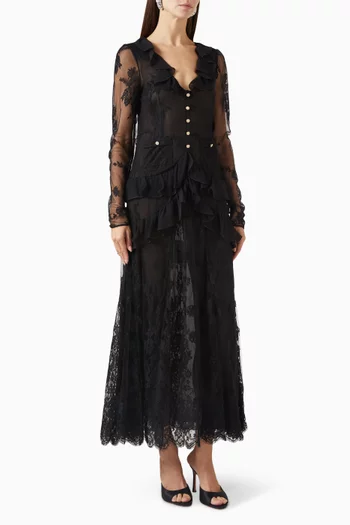 فستان بأزرار وكشكش دانتيل