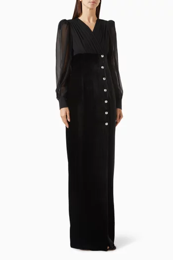 فستان بأزرار مخمل وحرير جورجيت