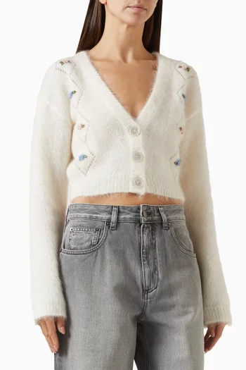 كارديغان مطرز مزيج صوف وموهير