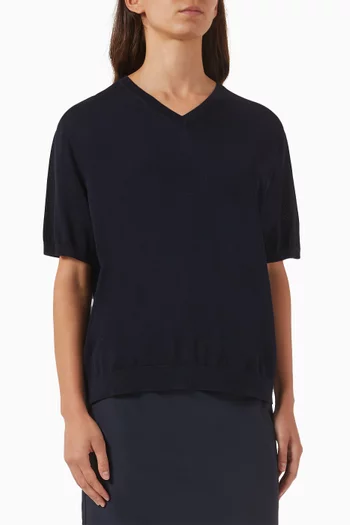 V-neck Knit T-Shirt in Cotton