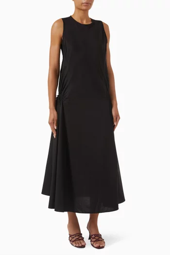 Gathered-side Midi Dress in Cotton Jersey