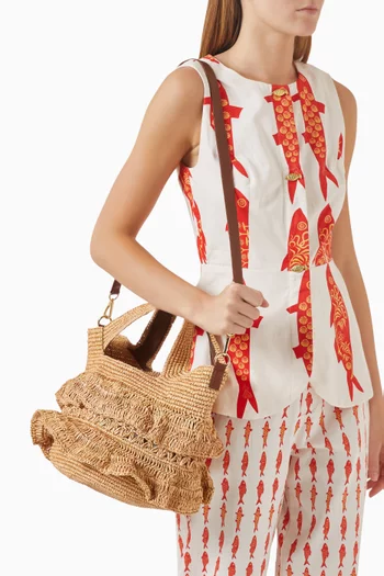 Medium Ruffle Bag in Toquilla Straw