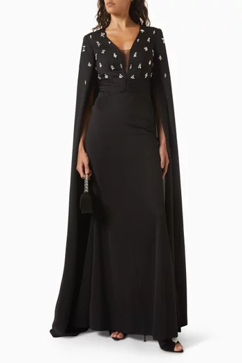 Embellished Cape Gown